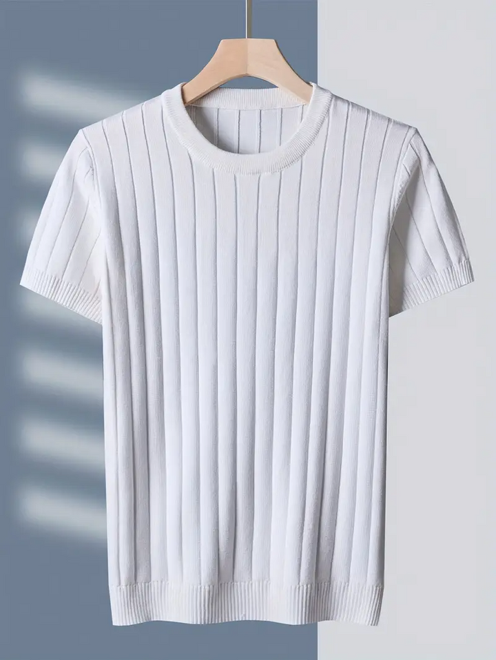 Cream men's ribbed tee. Soft, premium feel casual top for versatile wear.