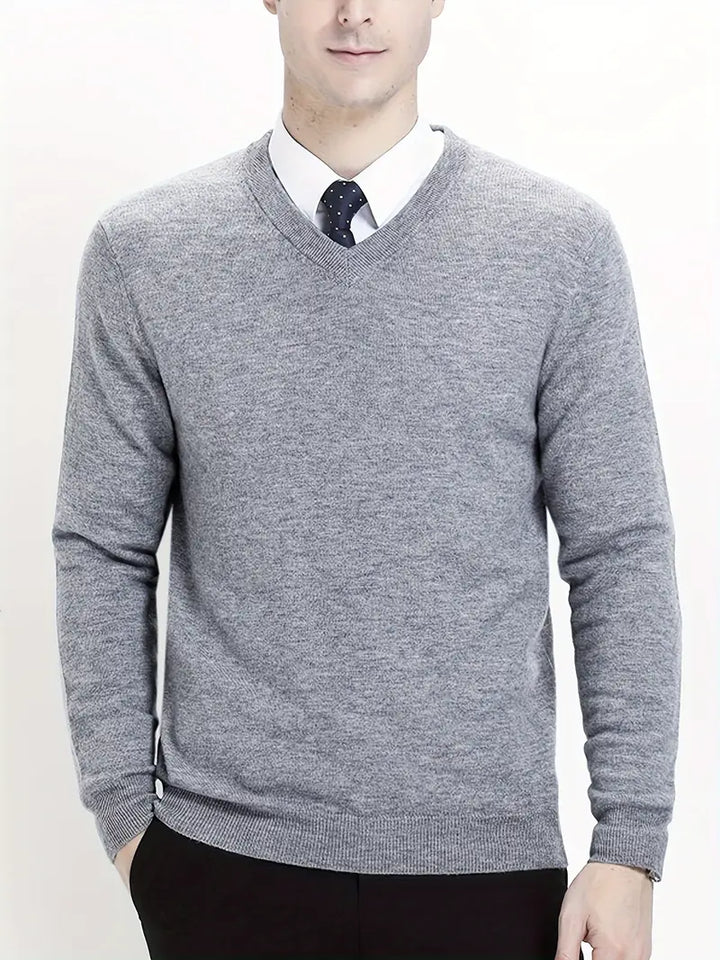 Versatile men's round neck knitted sweater. Great for layering in fall or spring, comfortable & stylish.