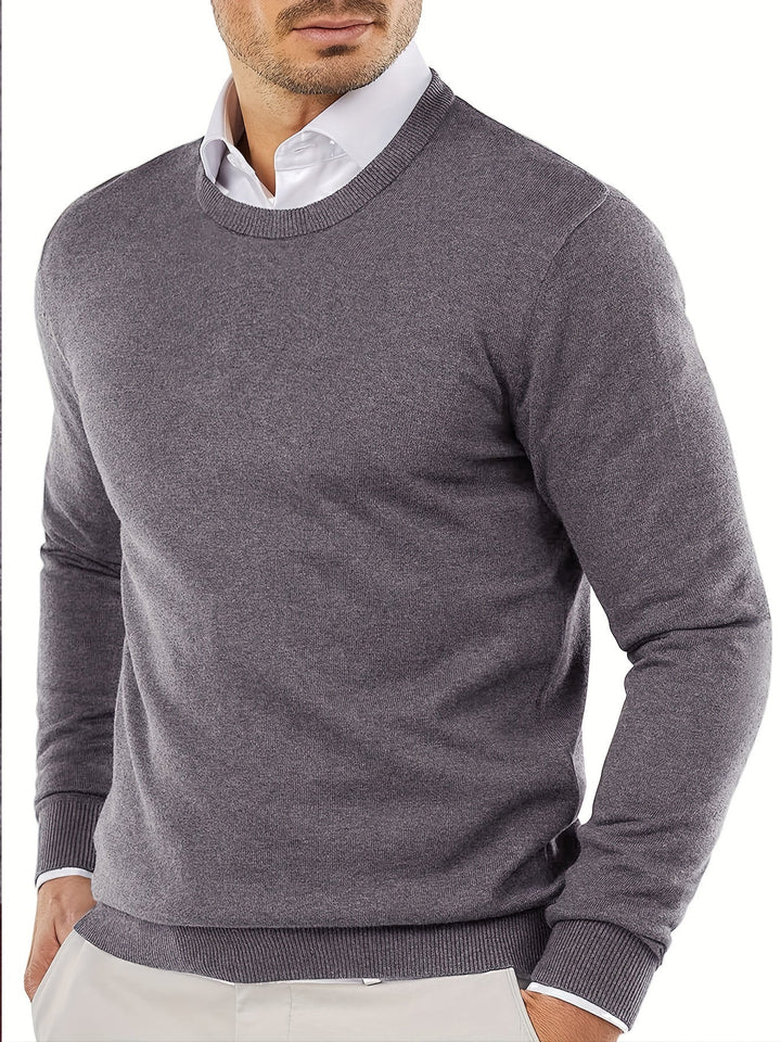 Soft, comfortable men's round neck sweater. Essential knitted menswear for everyday wear.