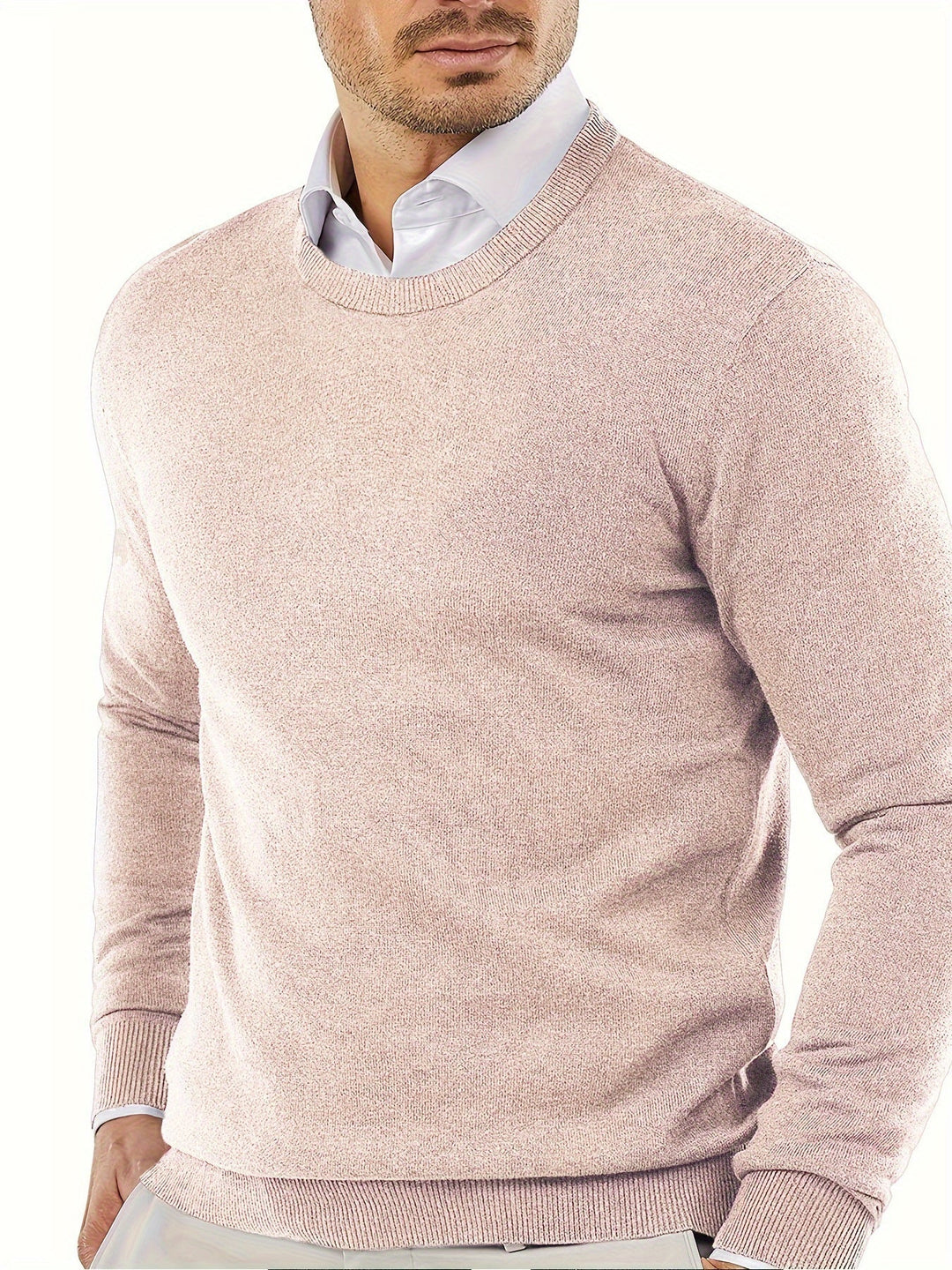 Finely knitted men's long sleeve round neck sweater. Durable & comfortable for various seasons.