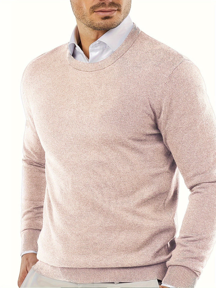 Finely knitted men's long sleeve round neck sweater. Durable & comfortable for various seasons.