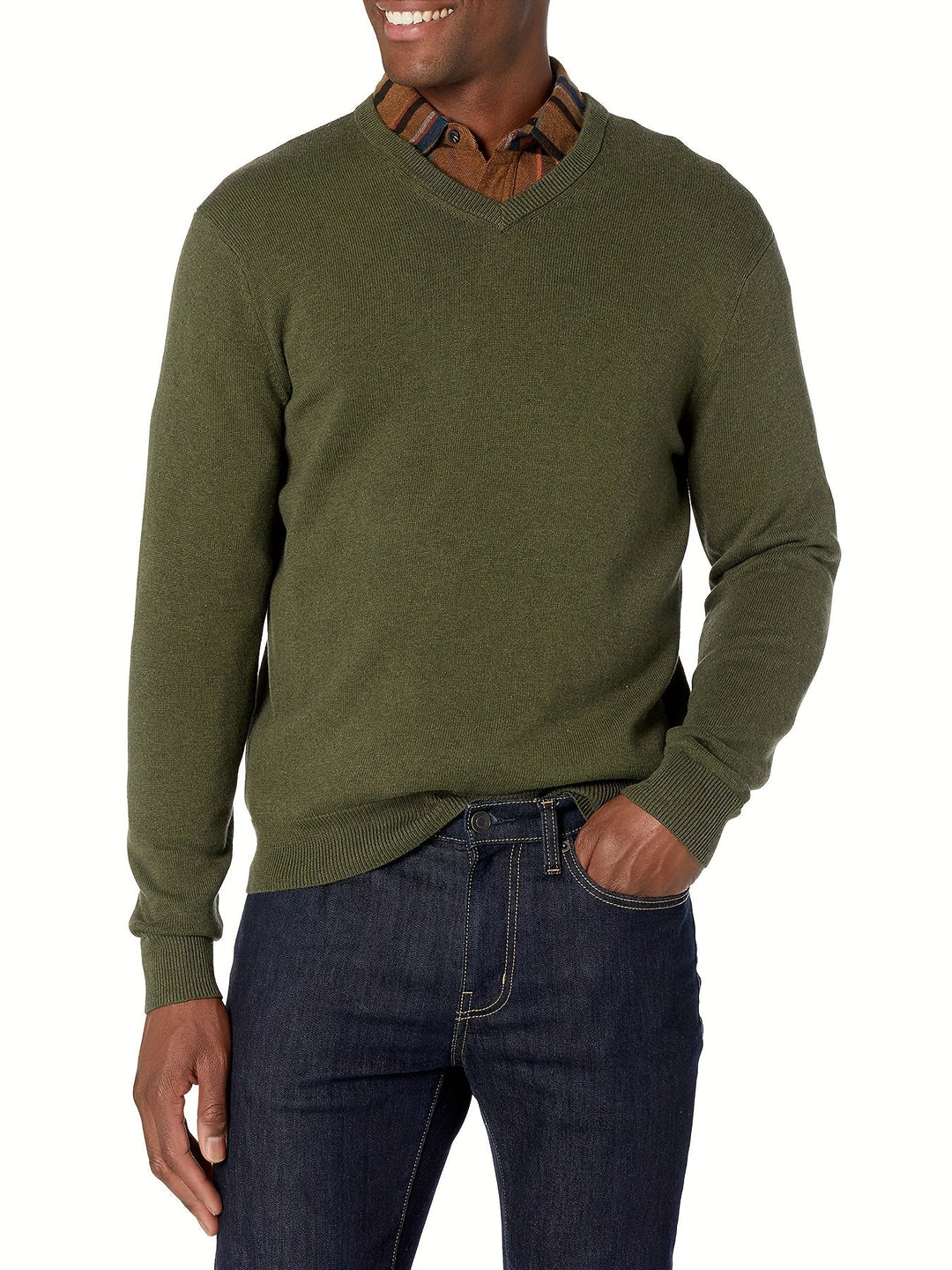 Men's round neck knitted sweater. Comfortable long sleeve top for fall & spring style.