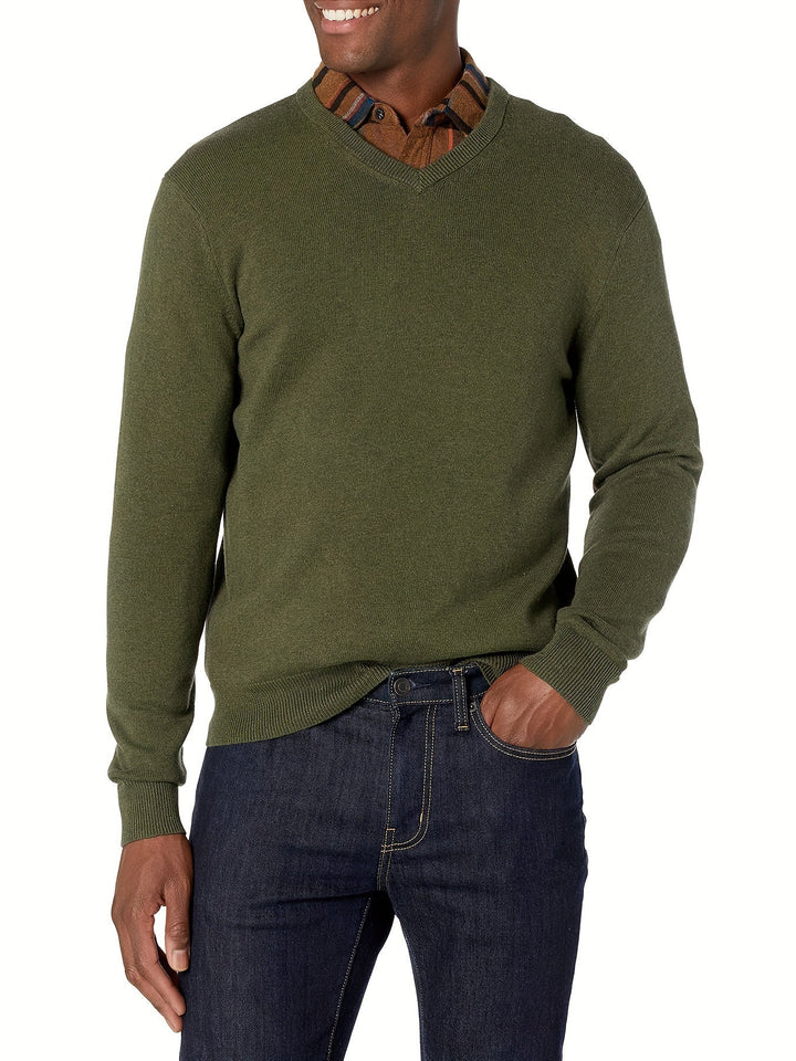Men's round neck knitted sweater. Comfortable long sleeve top for fall & spring style.