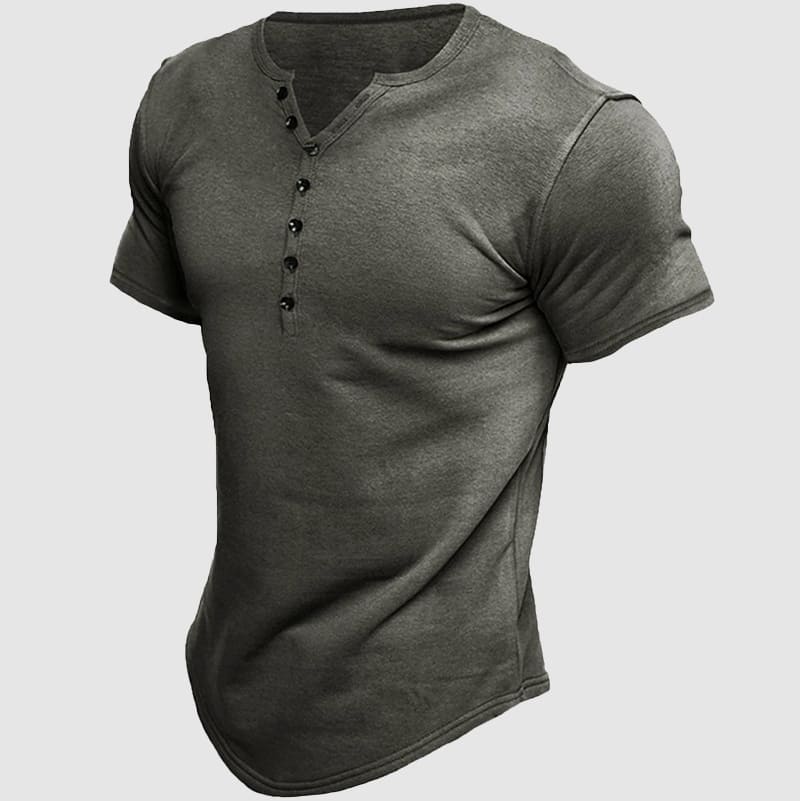 Soft men's short sleeve Henley shirt, a stylish and comfortable choice for any casual occasion. Men's fashion essential.