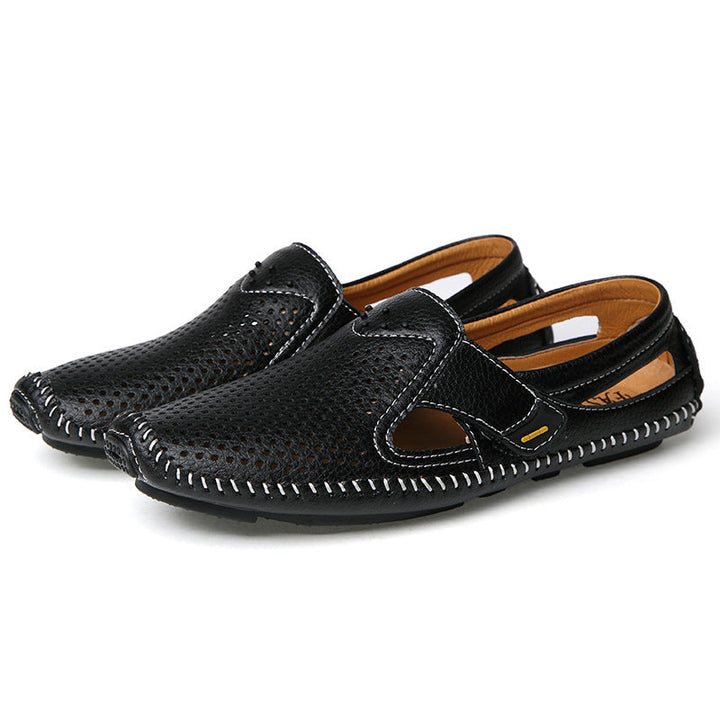 Breathable men's driving loafers, perforated slip-on shoes for summer comfort.