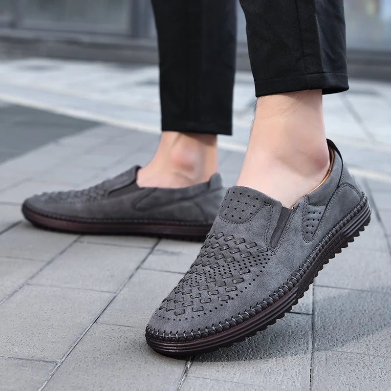 Classic design men's slip-on loafers. Comfortable, breathable casual shoes for stylish everyday wear.