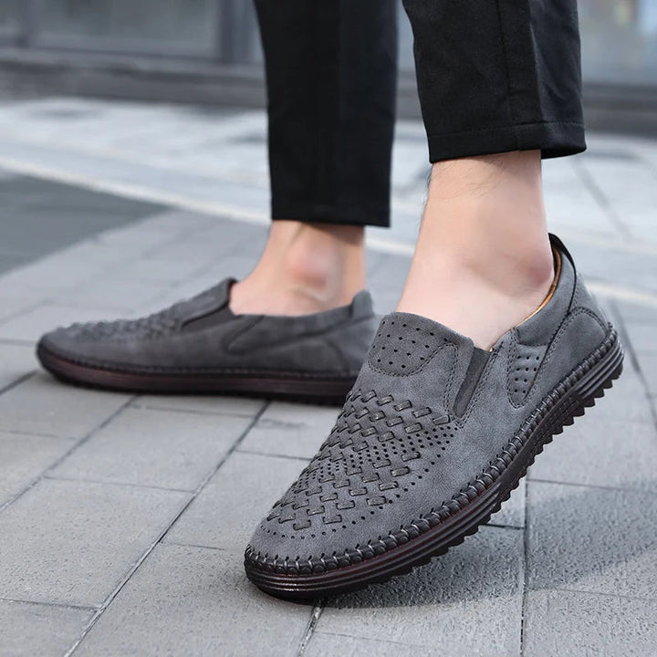 Classic design men's slip-on loafers. Comfortable, breathable casual shoes for stylish everyday wear.