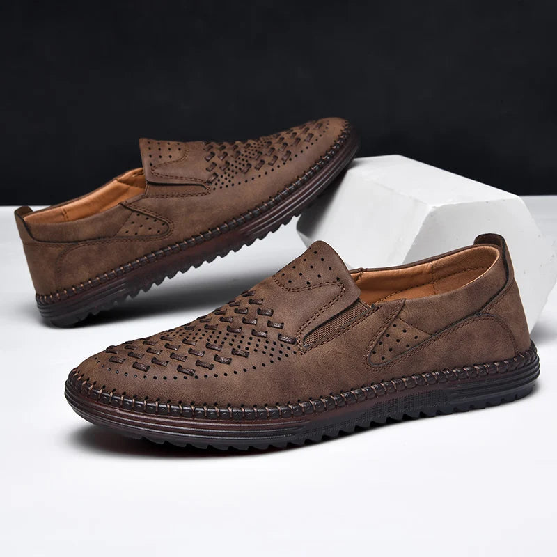 Classic design men's slip-on loafers. Comfortable and breathable shoes for stylish everyday wear.