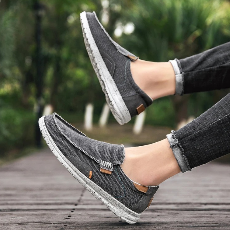Front view of men's easy-on slip-on shoes, showcasing the breathable and lightweight design.