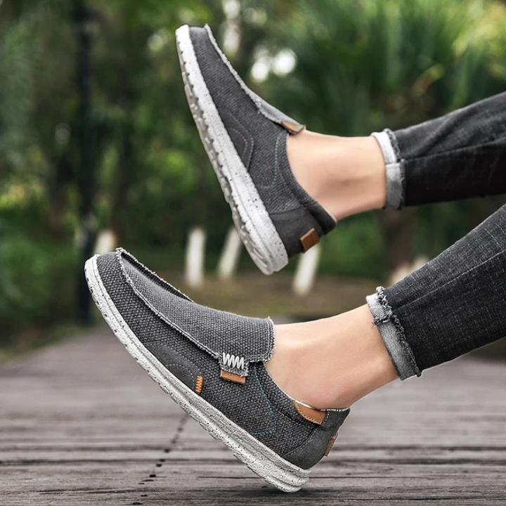 Front view of men's easy-on slip-on shoes, showcasing the breathable and lightweight design.