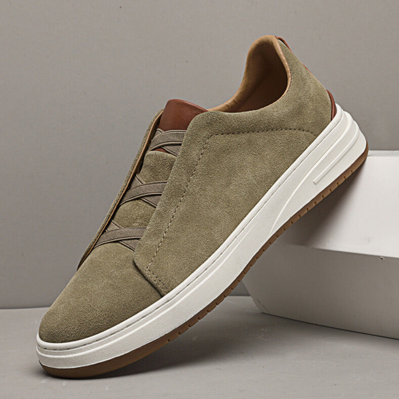Men's comfortable slip-on sneakers in khaki, perfect for casual everyday wear & walking.