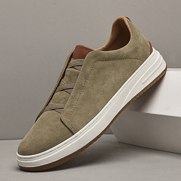 Men's comfortable slip-on sneakers in khaki, perfect for casual everyday wear & walking.