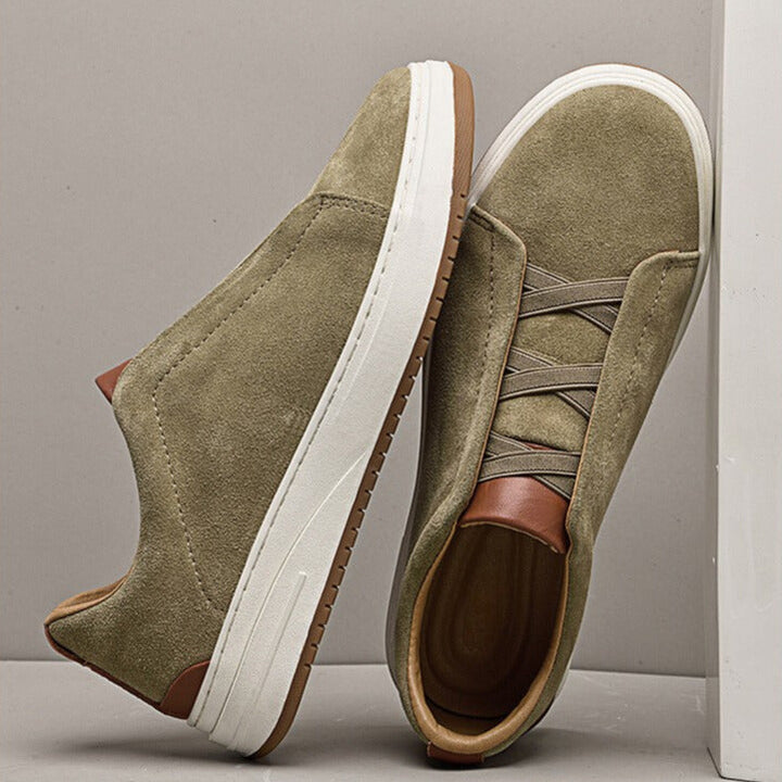 Men's comfortable slip-on casual walking shoes in khaki, versatile for everyday wear.