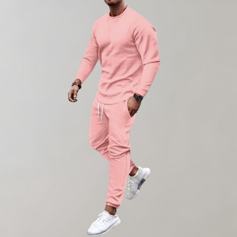 Stylish men's two-piece tracksuit set. Ideal for sporty activities, comfortable loungewear, or a casual men's outfit.
