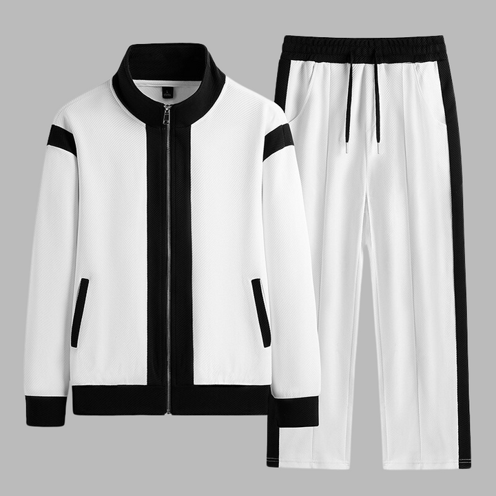 Sporty men's streamlined activewear set. A comfortable tracksuit designed for optimal movement & style.