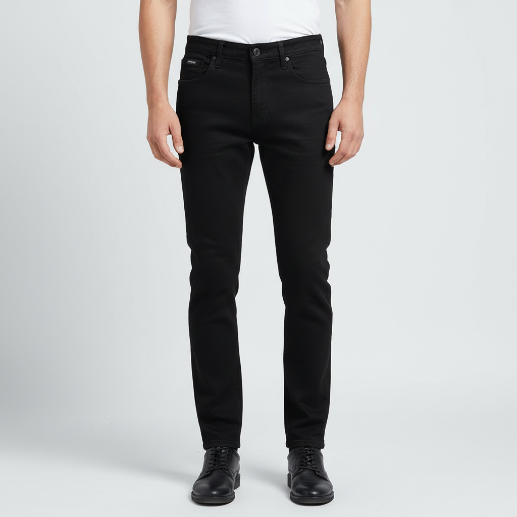 Durable men's denim trousers with stretch, offering comfortable jeans style