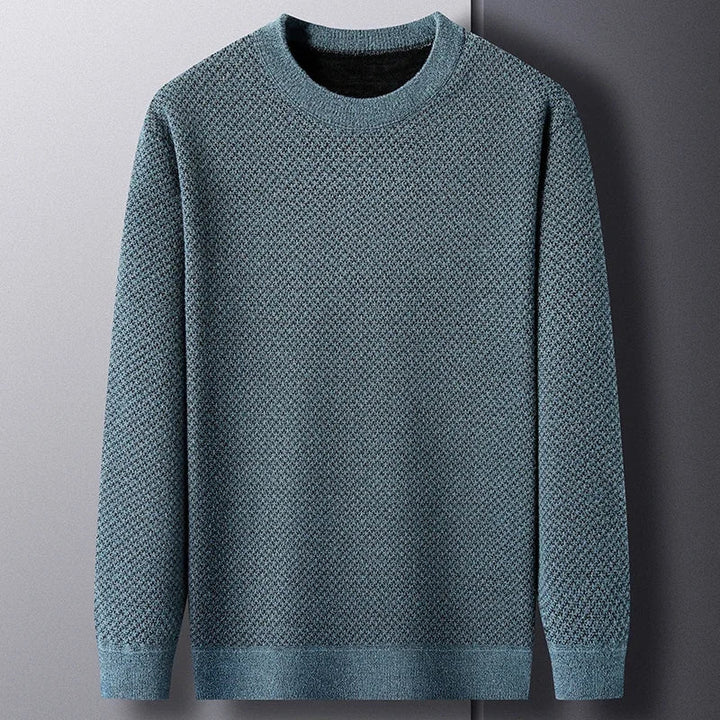 Stylish men's textured knit sweater, a versatile long-sleeve top ideal for modern men's fashion and casual outfits.