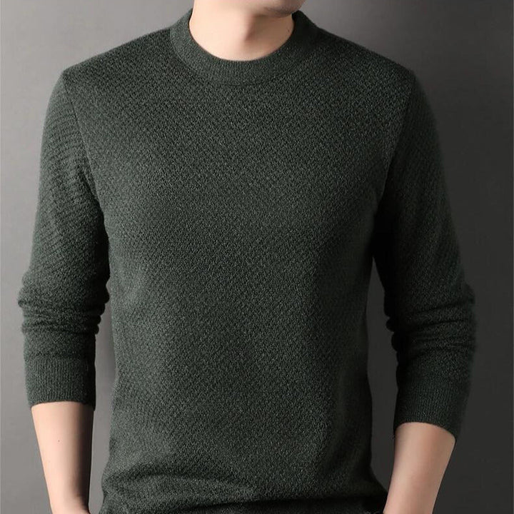 Men's fashion essential: a comfortable and stylish textured knit sweater, perfect for adding warmth to any look.