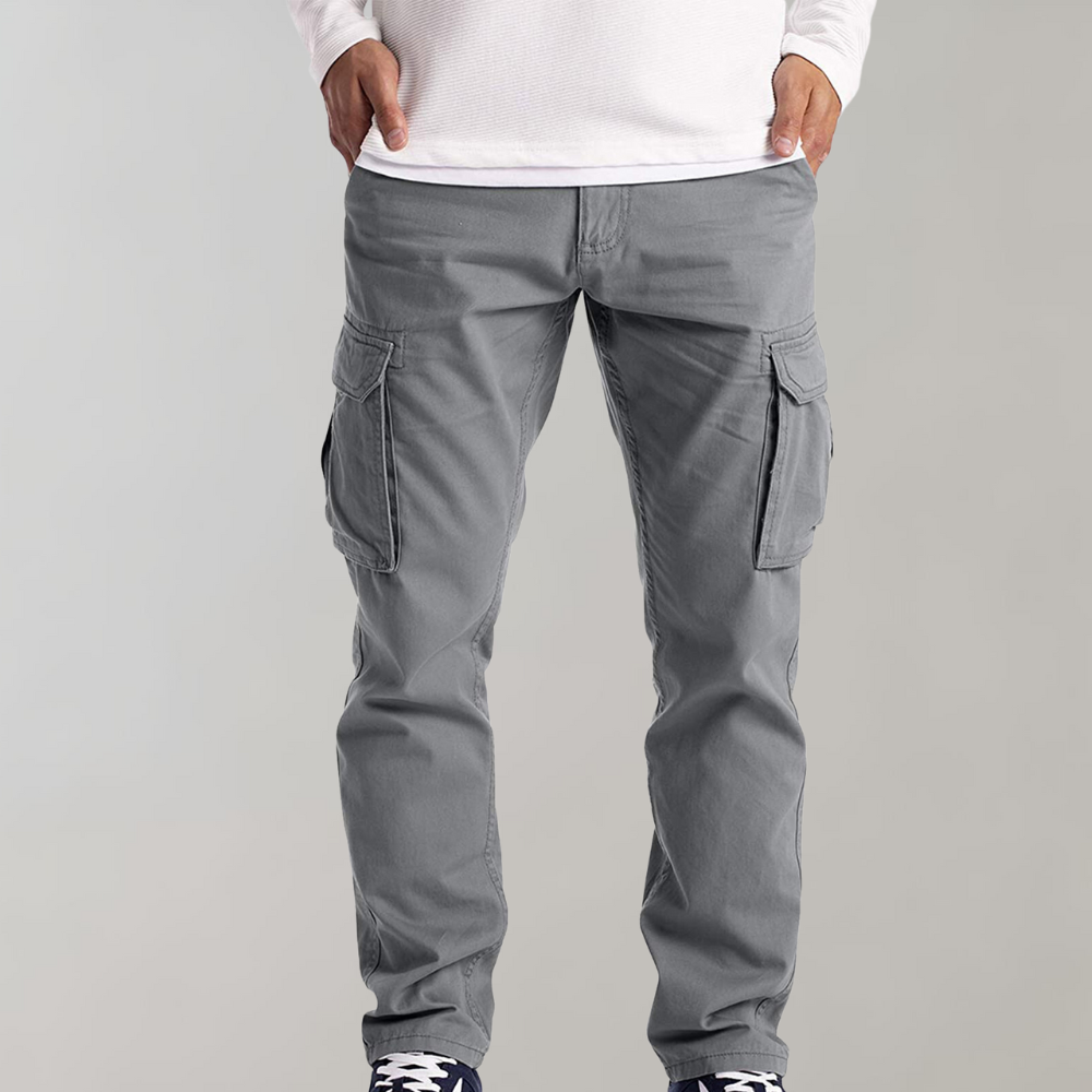 Men's comfortable utility cargo trousers in action, perfect for outdoor activities & active lifestyles.