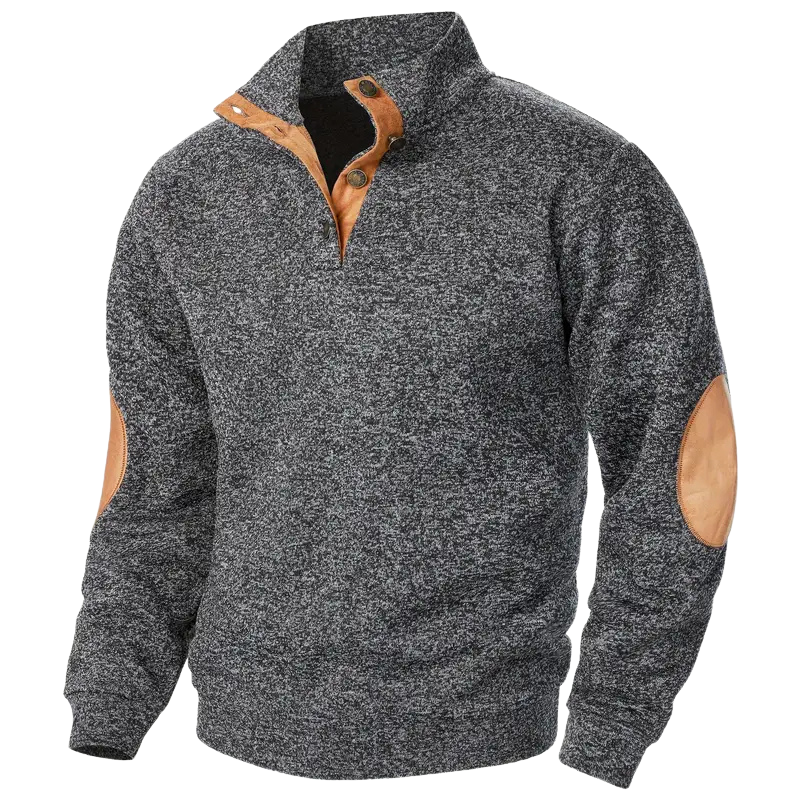 Man in relaxed pose wearing a comfortable warm winter knit sweater, classic crew neck.