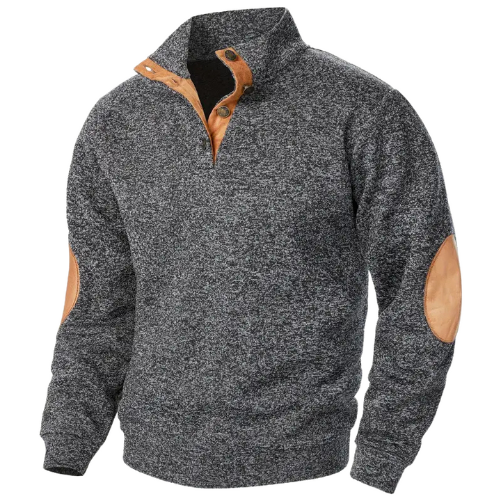 Man in relaxed pose wearing a comfortable warm winter knit sweater, classic crew neck.