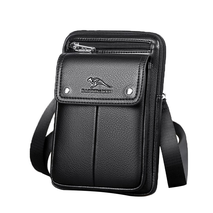 Men's compact PU leather crossbody bag with adjustable strap for daily carry and travel essentials.