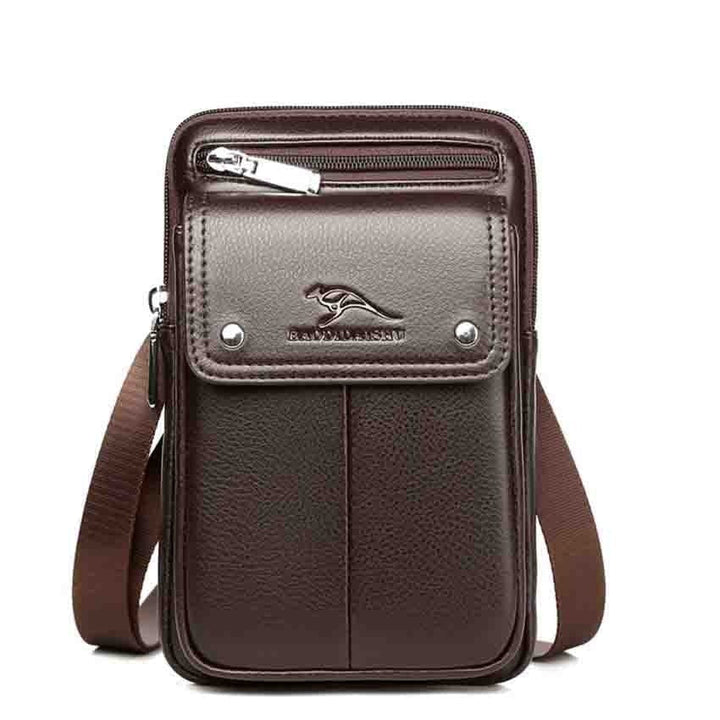Men's compact PU leather crossbody bag, adjustable strap, small & stylish for daily accessories.
