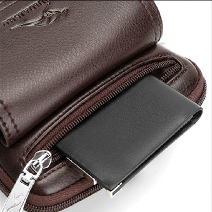 Men's compact black PU leather crossbody bag with an adjustable strap, ideal for daily carry.