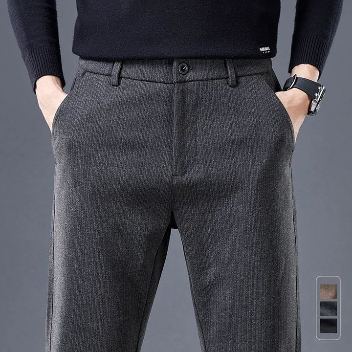 Men's contour fit tailored comfort pants, wrinkle-free stretch for versatile style.