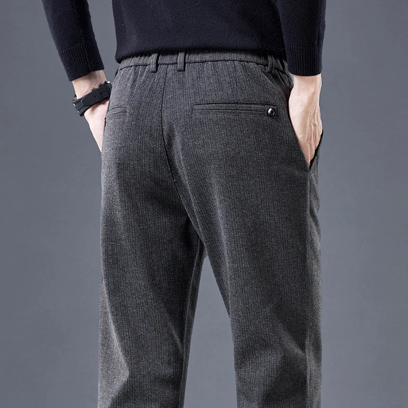Wrinkle-free men's tailored stretch pants, contour fit for ultimate comfort & style.