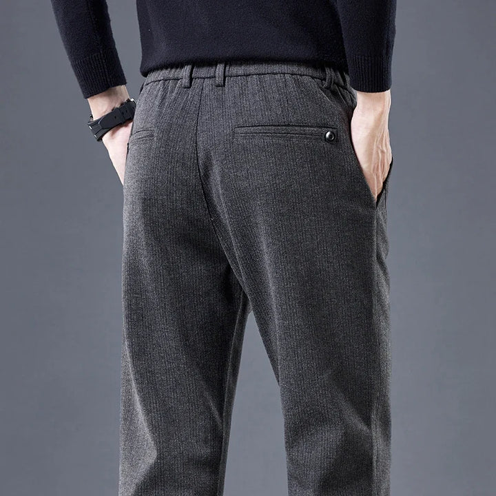 Wrinkle-free men's tailored stretch pants, contour fit for ultimate comfort & style.