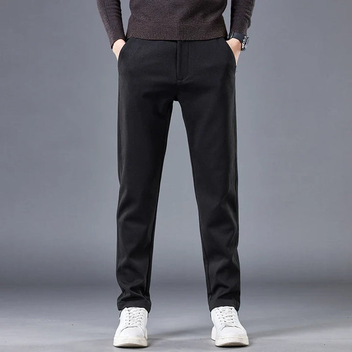 Versatile men's tailored contour fit pants for dress or casual wear, wrinkle-free & comfortable.