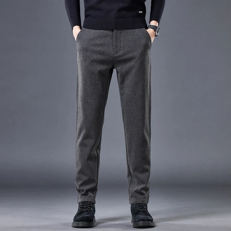 Men's comfort fit contour pants, tailored for a sleek look, stretch & wrinkle-free.