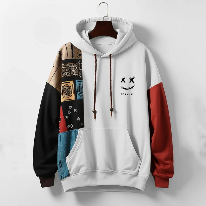 Dynamic men's contrast panel hoodie, a stylish and comfortable pullover. Perfect long sleeve for streetwear.