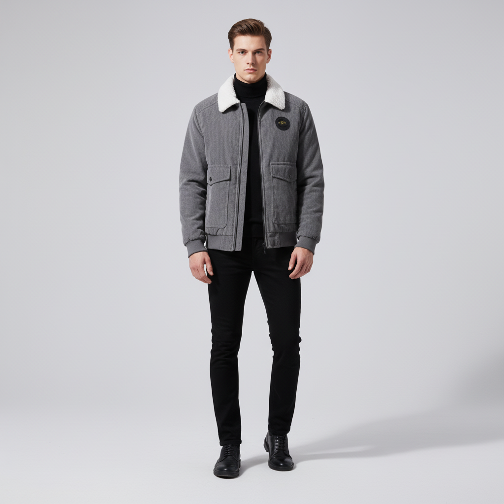 Stylish men's outerwear: Corduroy jacket with warm fleece lining, ideal for cold weather