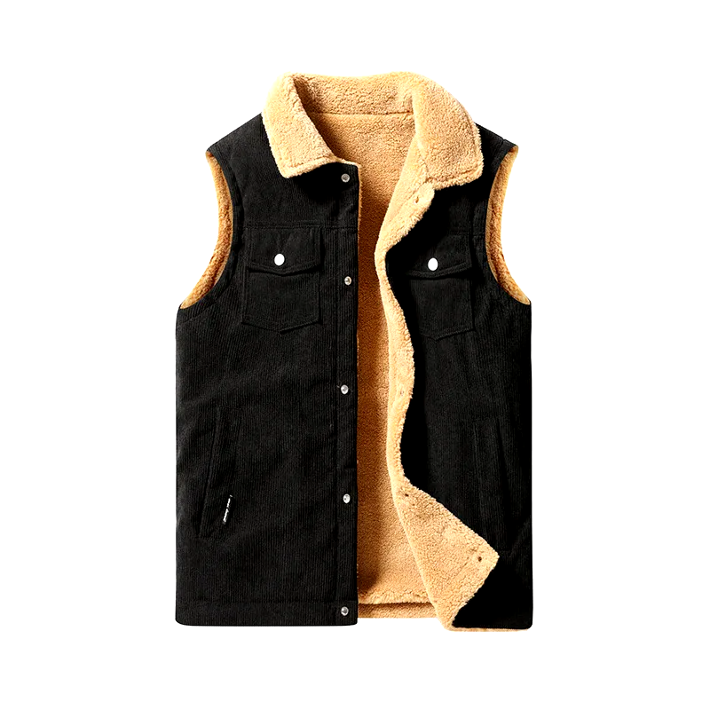 Stylish men's corduroy vest, cashmere-lined for ultimate comfort & warmth. Ideal men's fashion layering piece.