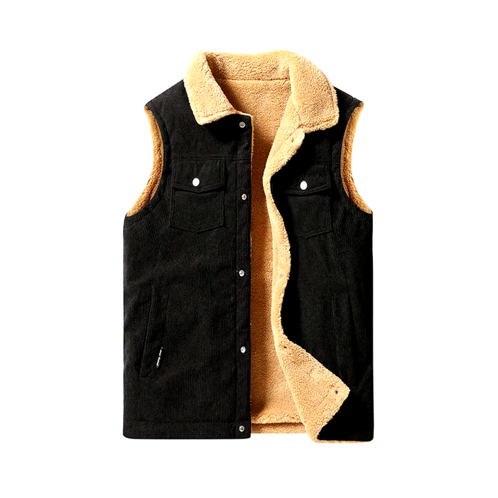 Stylish men's corduroy vest, cashmere-lined for ultimate comfort & warmth. Ideal men's fashion layering piece.