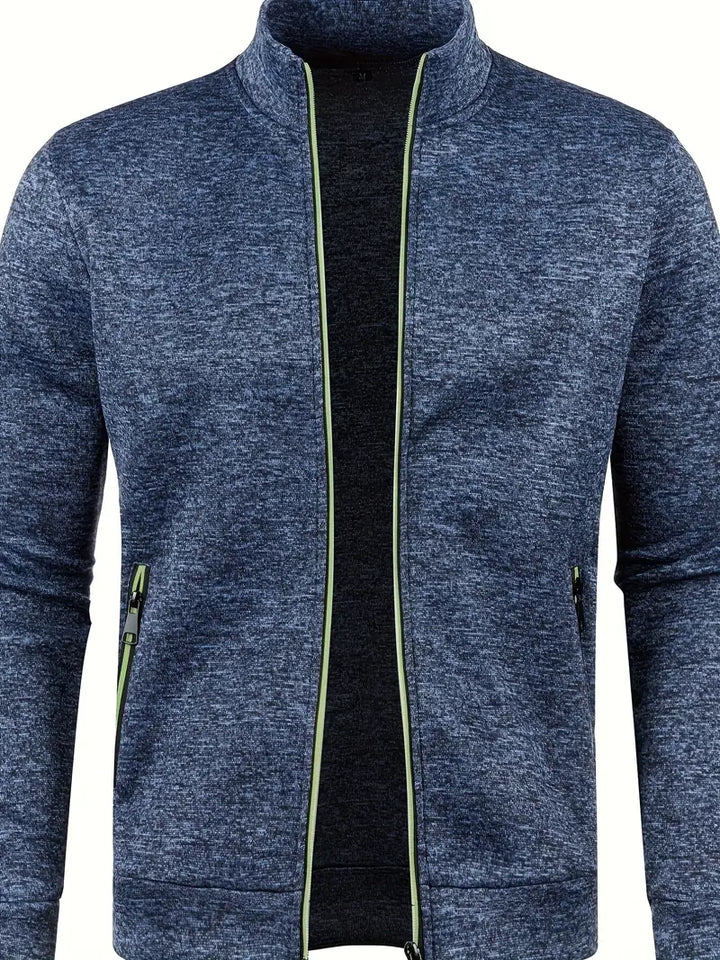 Comfortable men's outerwear, a Core zip-up vest with stand collar for casual layering style.