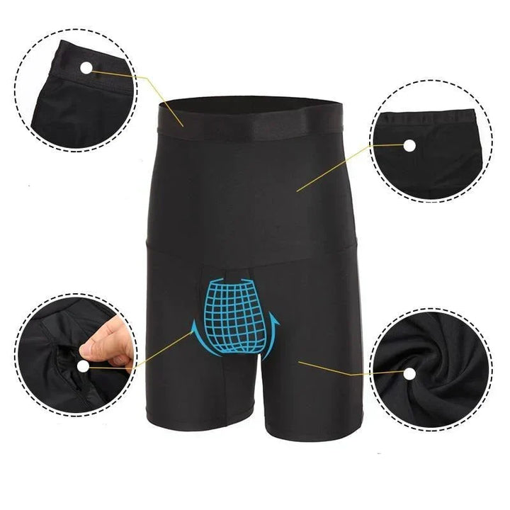 Men's slimming compression shorts, CoreFlex design for a sleek profile and comfort.