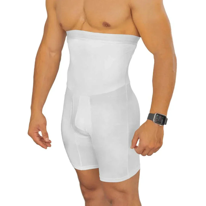 Men's workout compression shorts, offering targeted core and thigh support for peak performance.