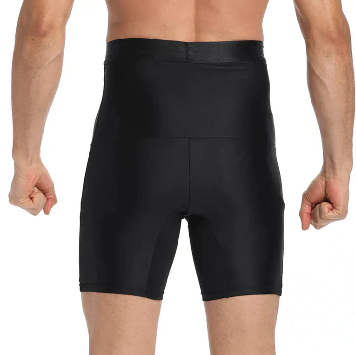 Men's fitness compression shorts, offering flexible support and confidence during intense activity.