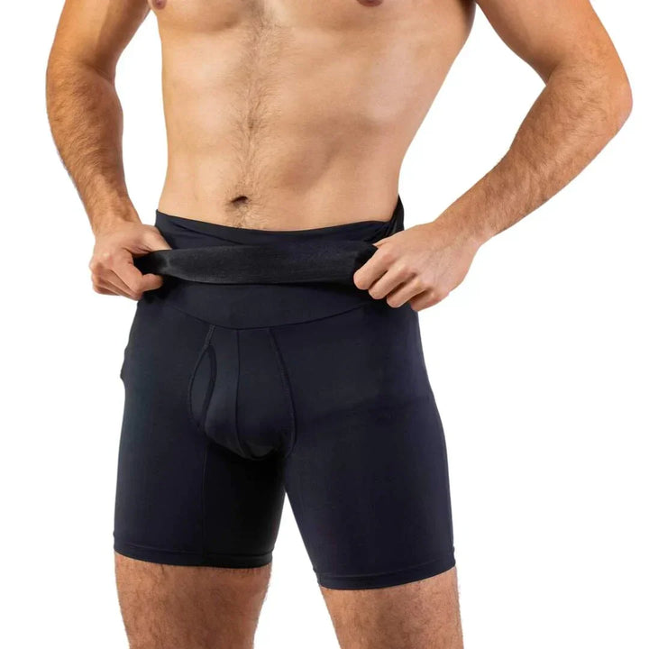 Breathable men's compression activewear shorts, excellent for gym, cycling, & long runs.