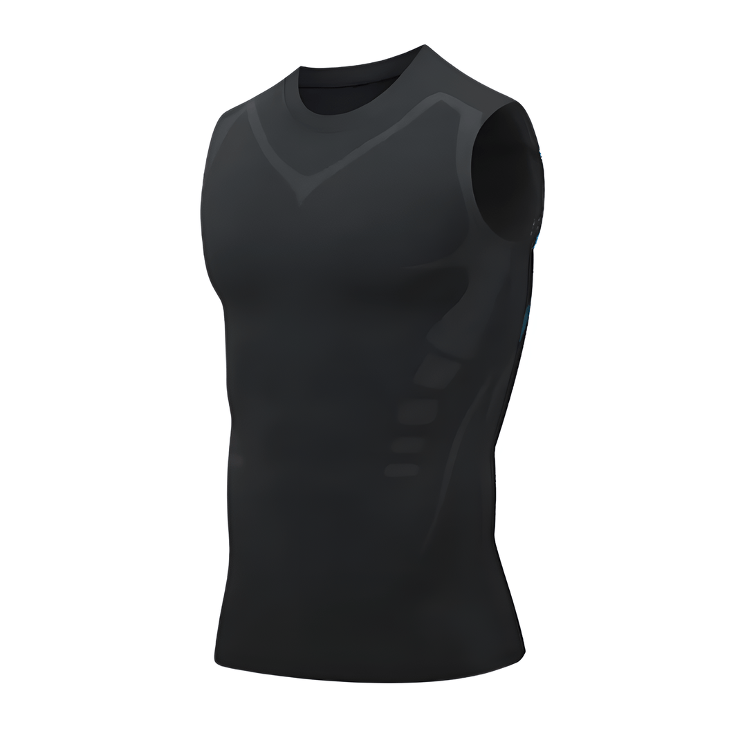 Men's workout gear compression vest; offers slimming effect, core support & improved posture.