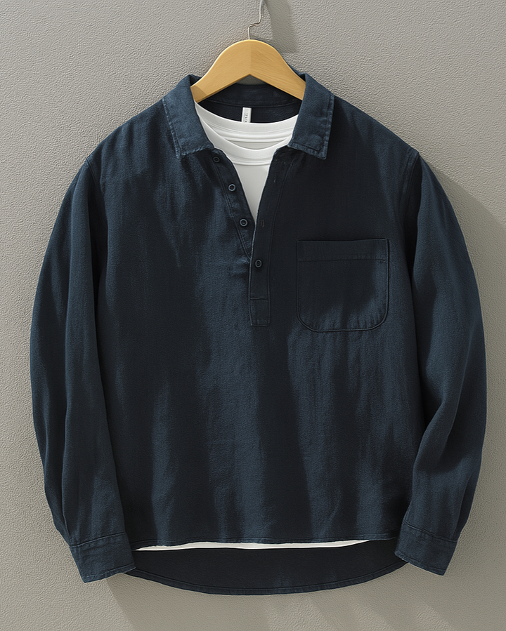 Men's Cortona casual popover shirt, relaxed fit, long sleeve, perfect for comfortable everyday style.