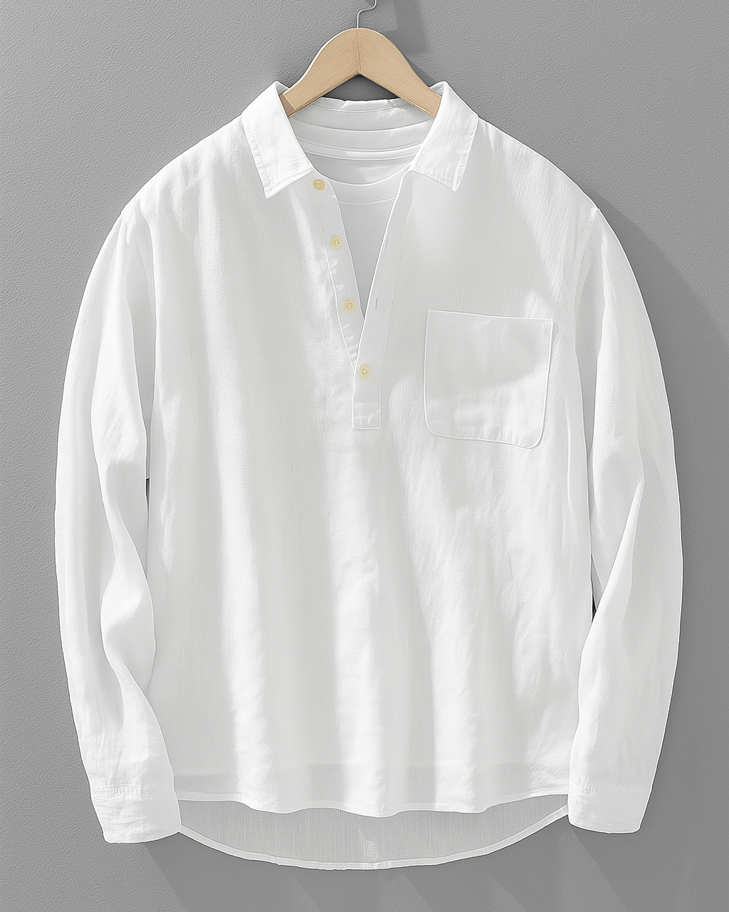 Stylish men's Cortona long sleeve popover shirt, relaxed for versatile casual & sophisticated everyday fashion.