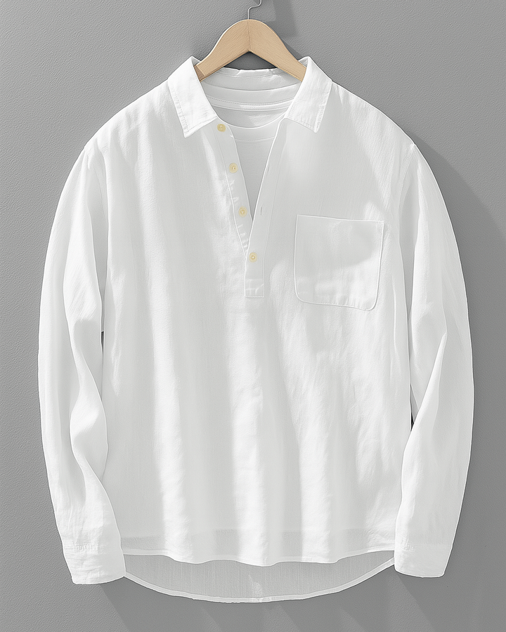 Stylish men's Cortona long sleeve popover shirt, relaxed for versatile casual & sophisticated everyday fashion.