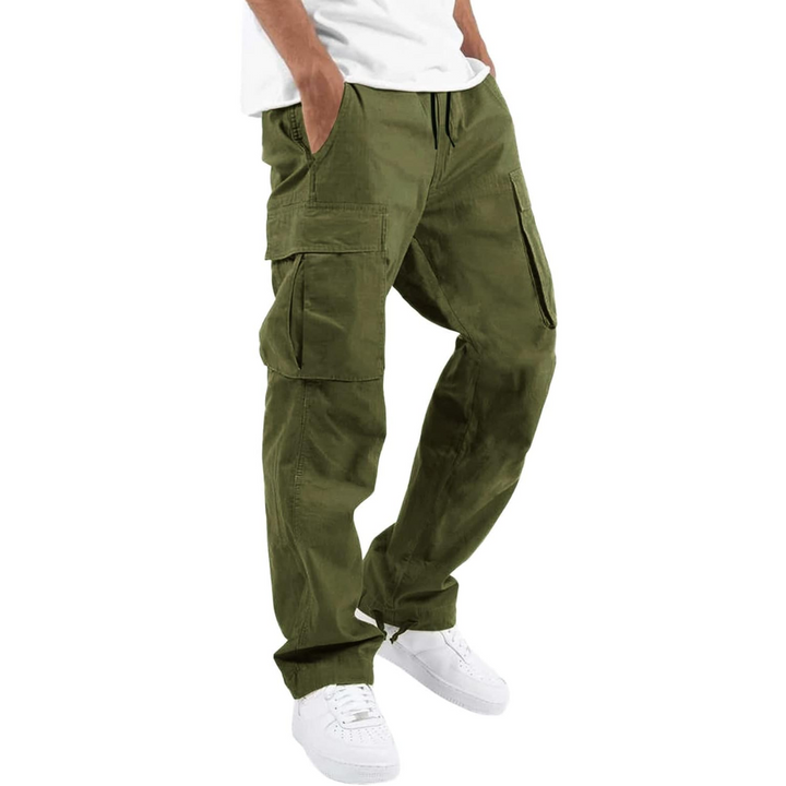 Men's fashion: olive green cotton cargo joggers, blending style with active comfort