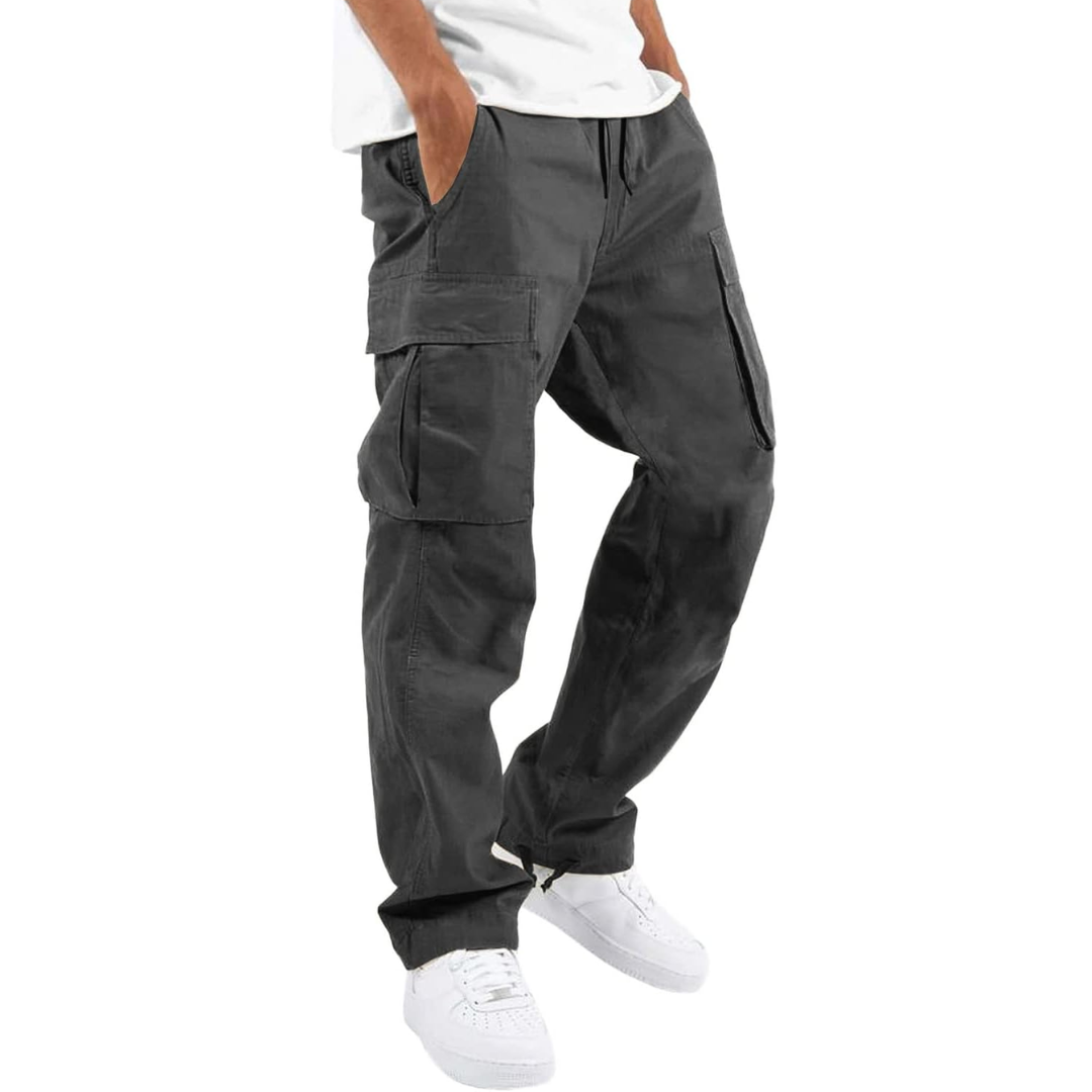 Black men's activewear jogger pants made of cotton, with functional cargo pockets