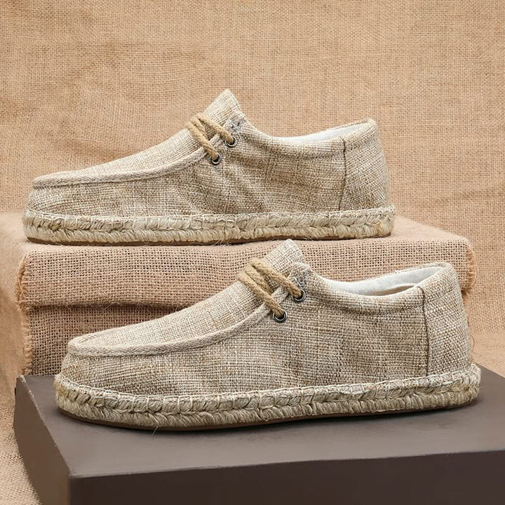 Beige Men's Cove braided slip-on loafers, designed for ultimate casual comfort and relaxed men's style.