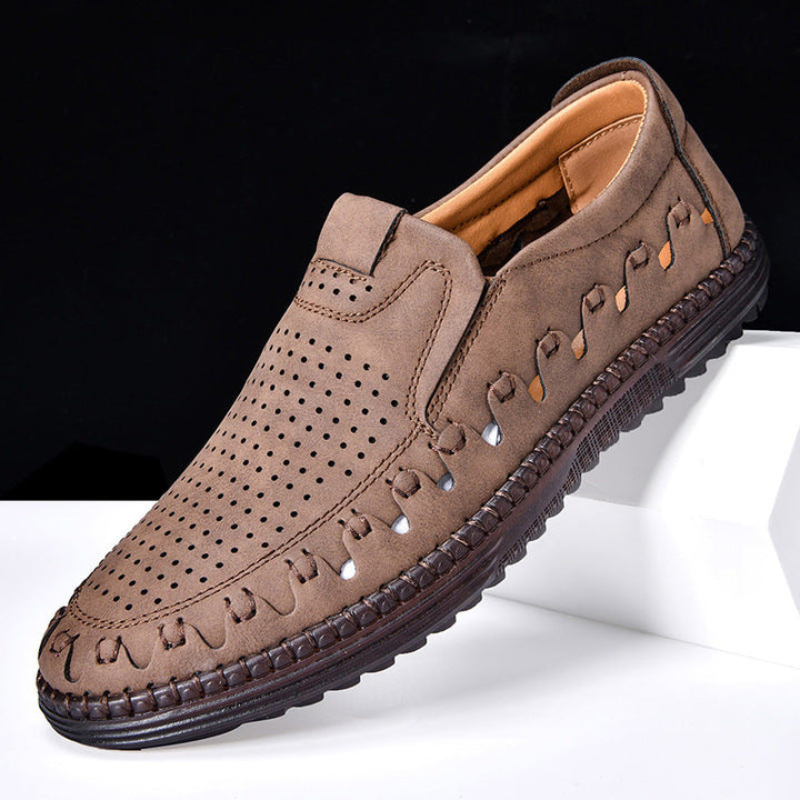 Breathable men's cowhide slip-on loafers, providing comfort for casual wear & easy styling.